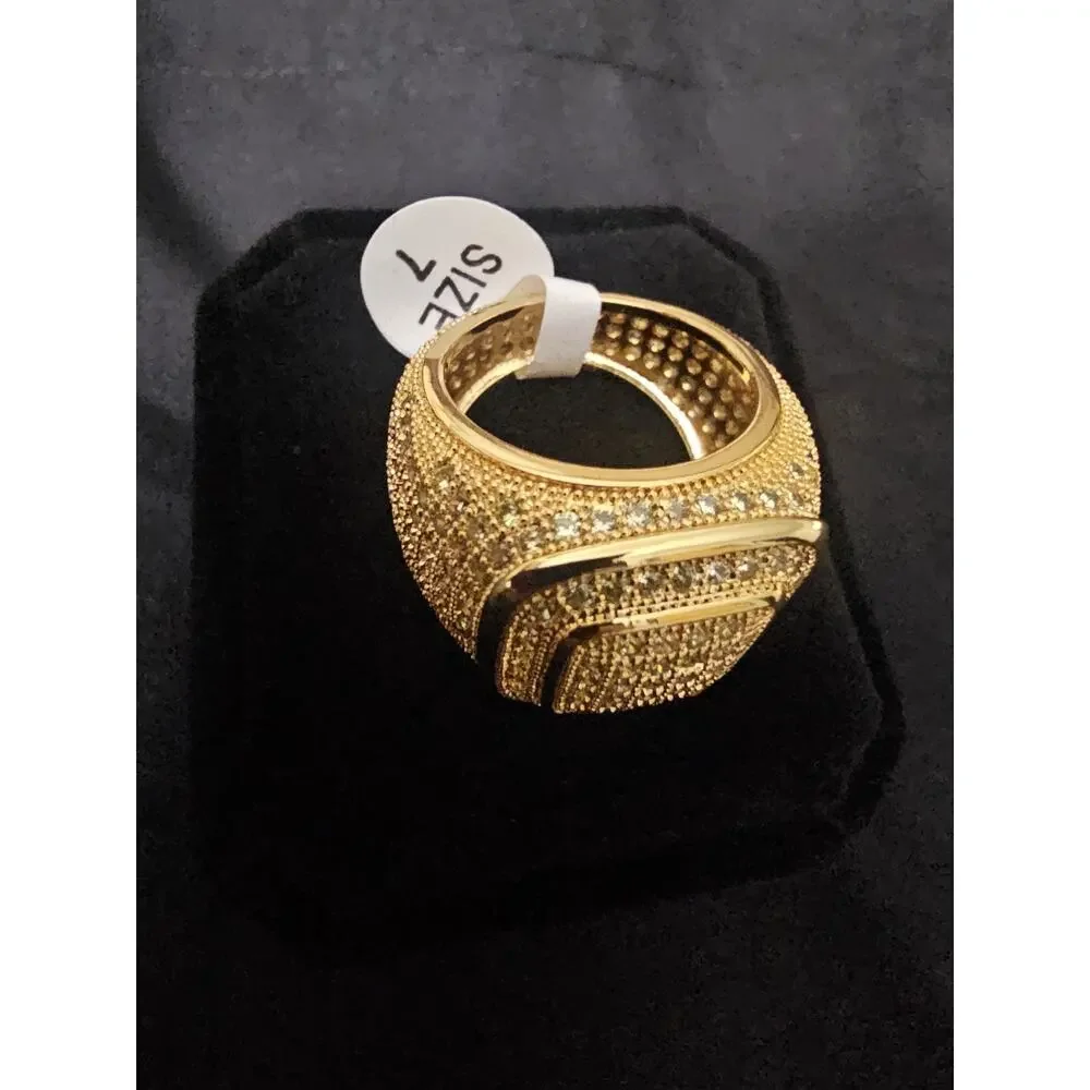 Size 7 Gold Plated steel Men's Ring-Square w/ prong set Cubic Zirconia stones